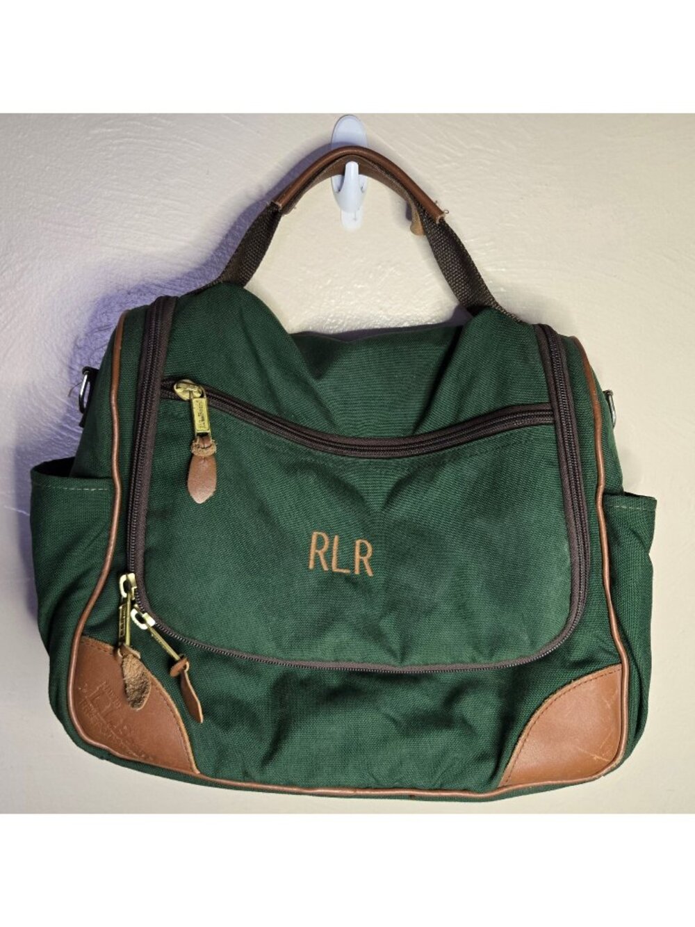 Vintage 90's LL Bean Canvas Hanging Travel Toiletry Bag WeekenderLeather Brass